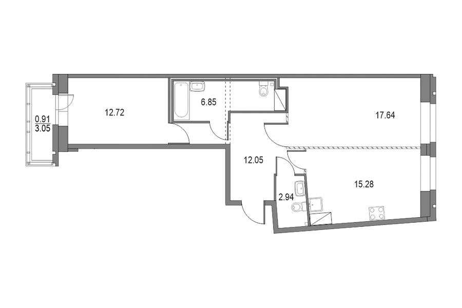 2-комнатная квартира 67.48 м², 3/25 эт., ЖК «Приморский квартал»